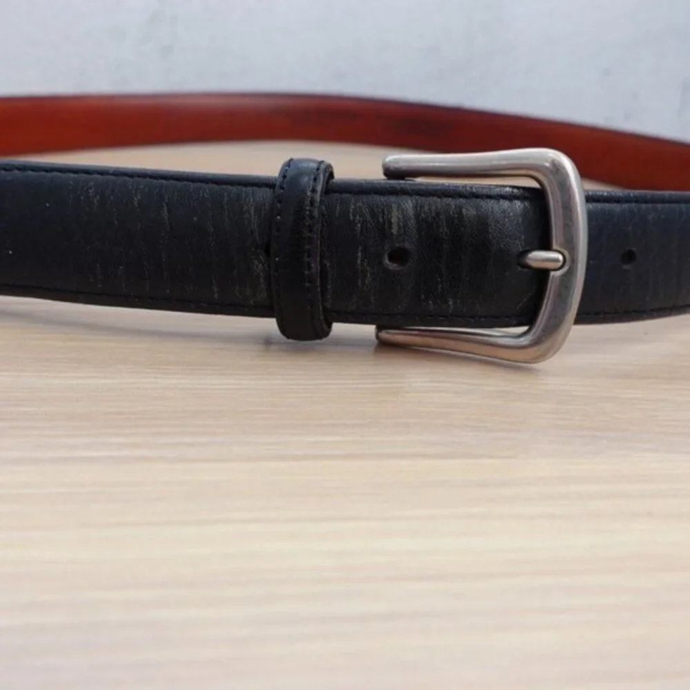 VINTAGE Black Belt Men 38 Leather Simple Dress Genuine Handcrafted USA CLUB ROOM